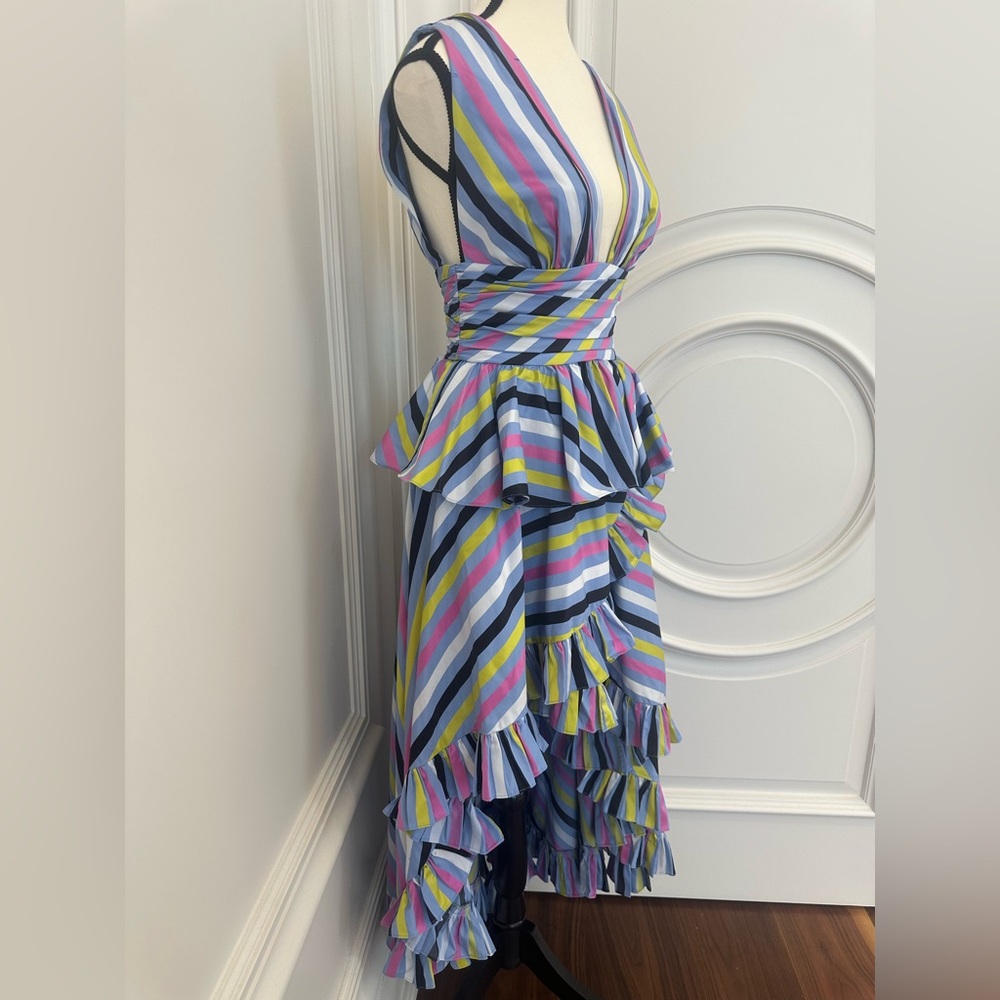 Caroline Constas Multicolored Striped Co Ord High Low Skirt (XS) Peplum Top (S) - Picture 3 of 16